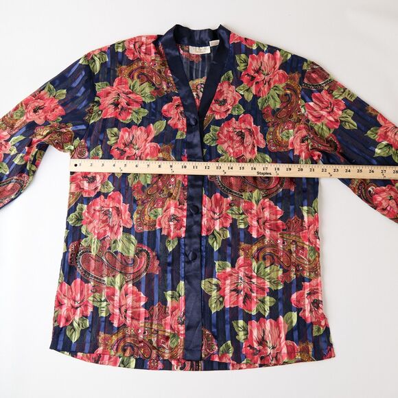 Vtg Victoria’s Secret Gold Label Night Shirt Sz S 90s Navy Paisley Floral Button - Picture 3 of 10